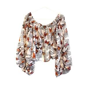 Live For Truth Sheer Off Shoulder Crop Top Long Puff Sleeves Butterfly News XL